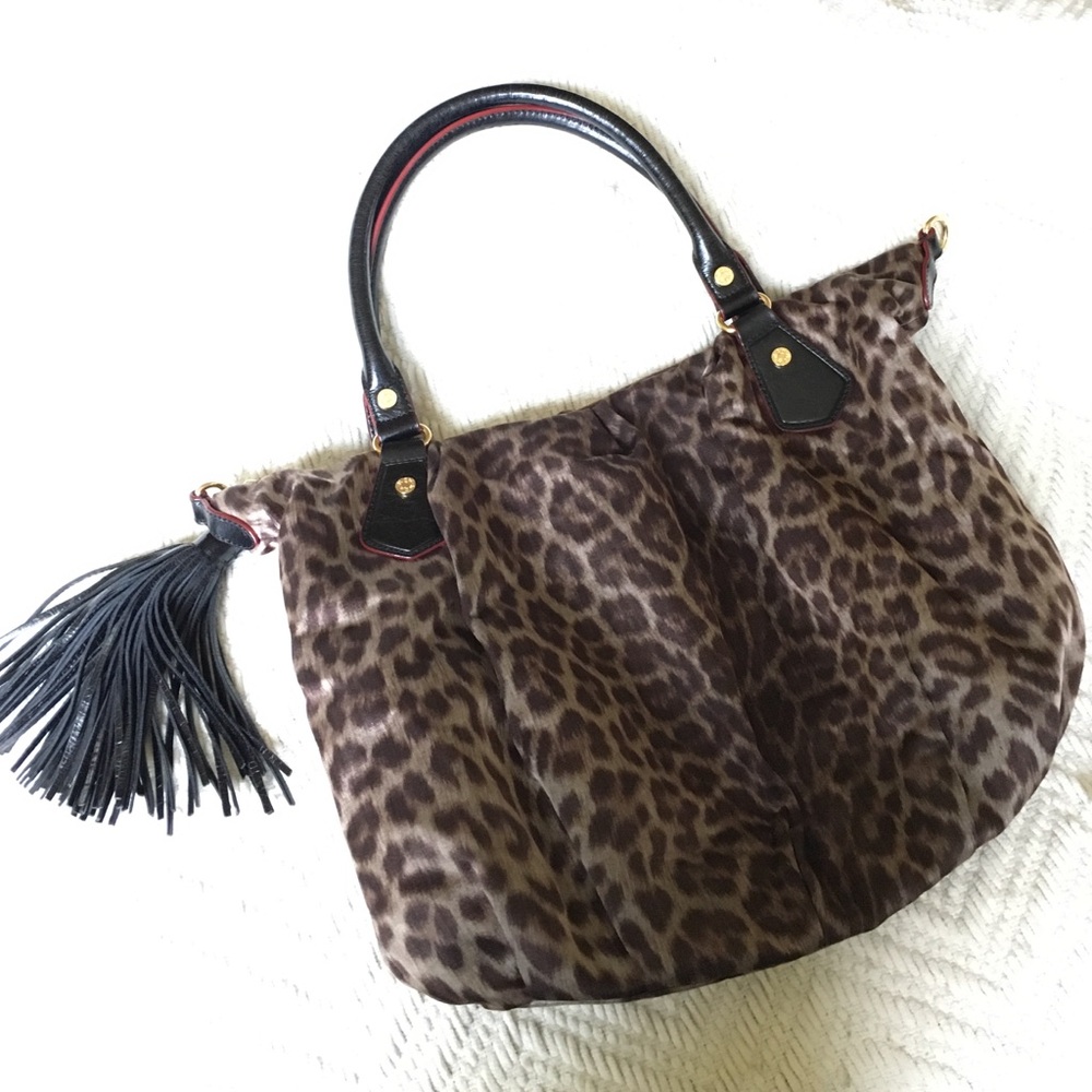 MZ Wallace Brown and Cream Shoulder Bag with Tassel Accent